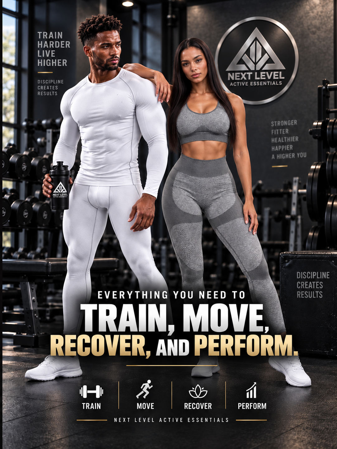 Woman doing a squat in women's activewear new arrivals in a gym setting.