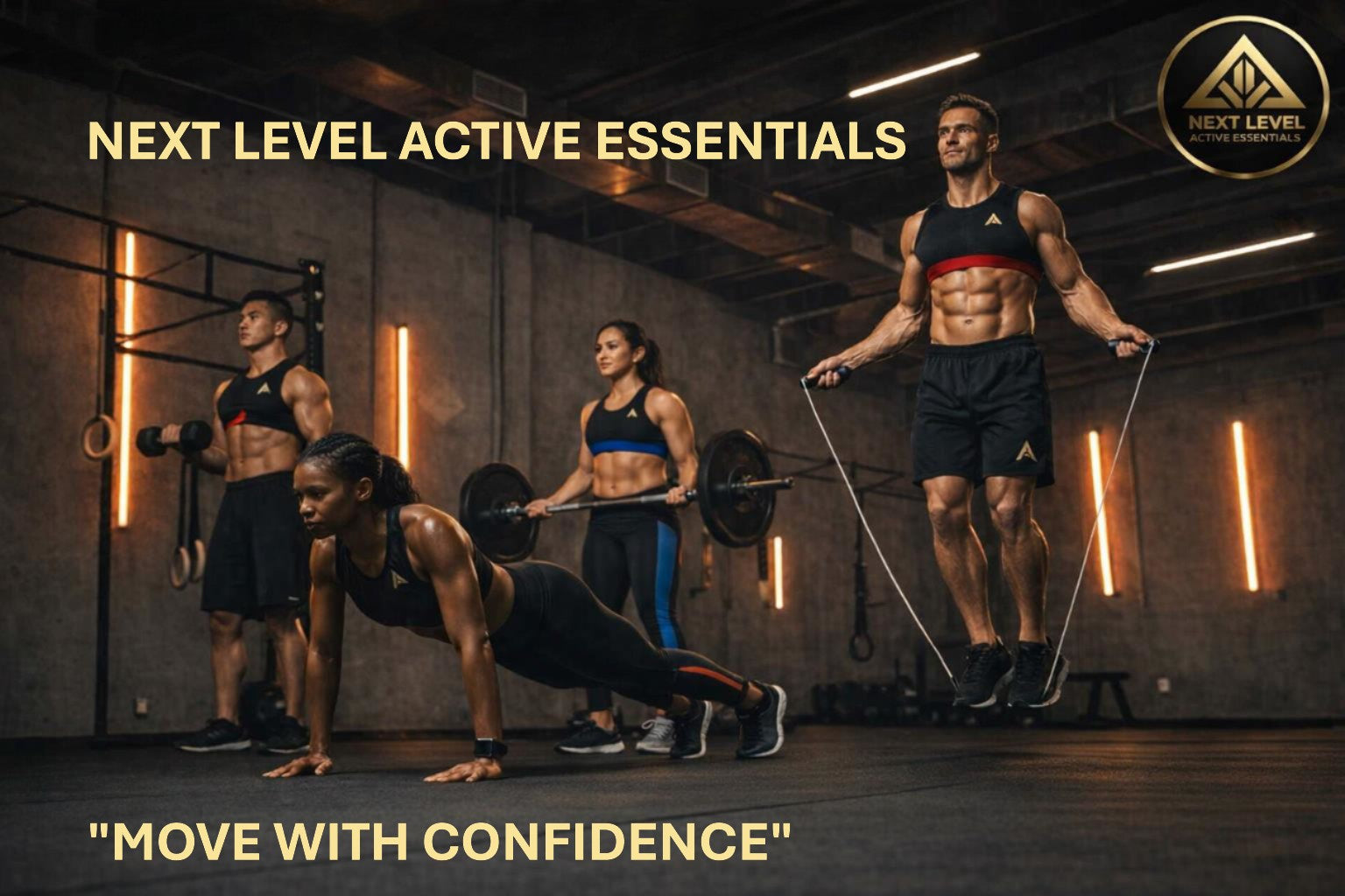 Running and cardio gear including performance apparel and training accessories arranged in a flat lay.