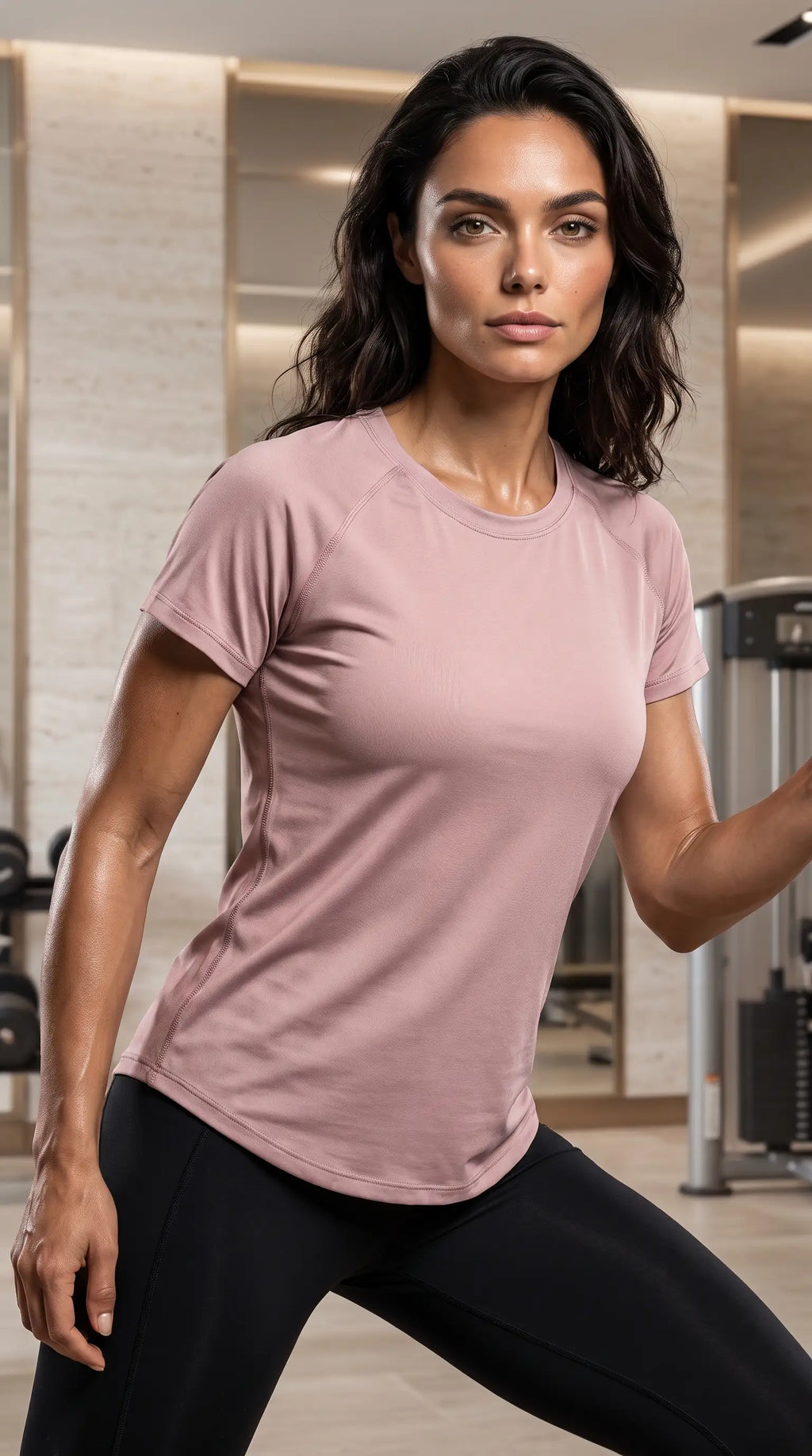 Women's quick-dry yoga gym t-shirt in pink, perfect for breathability and comfort during workouts.
