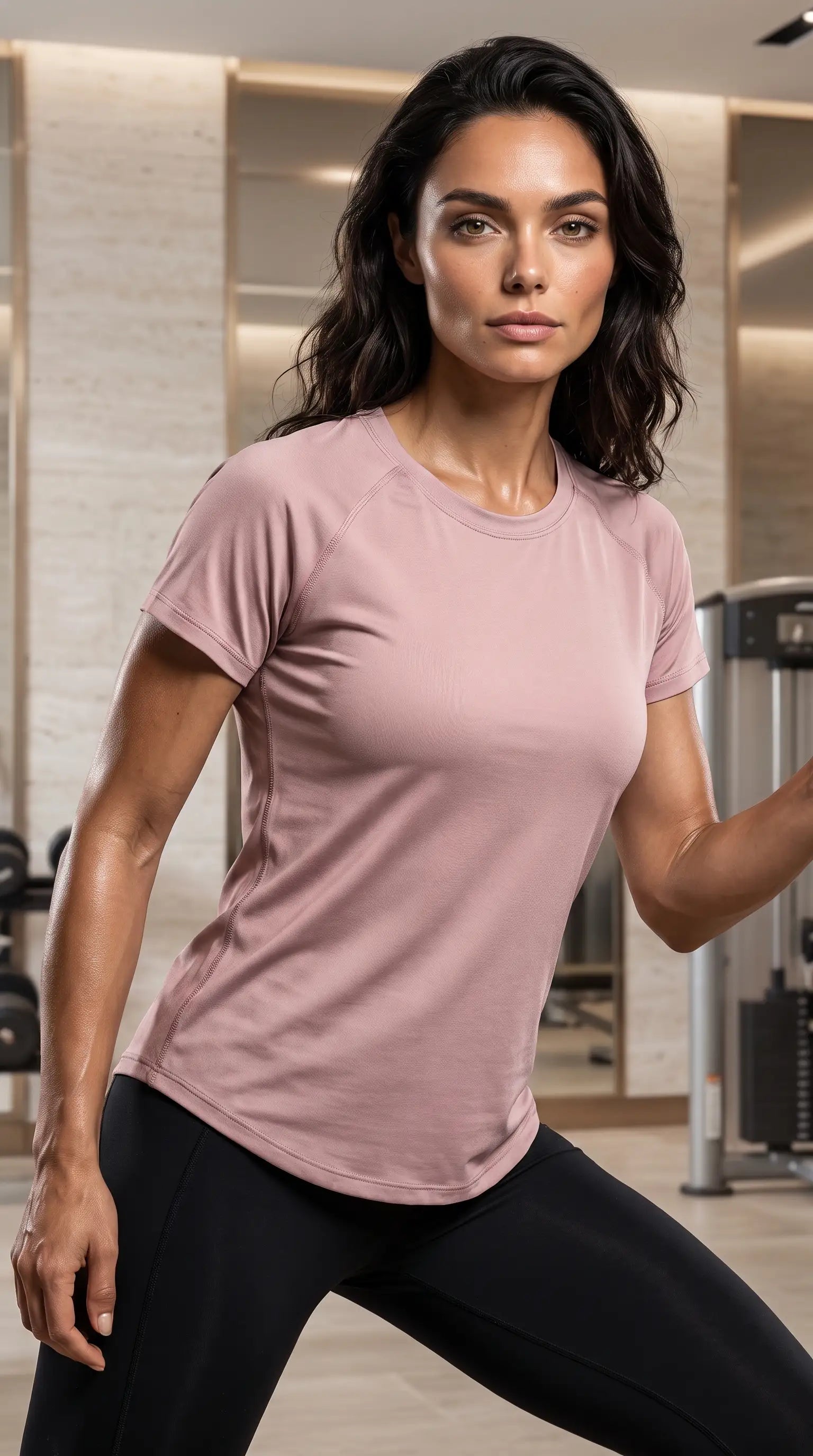 Women's quick-dry yoga gym t-shirt in pink, perfect for breathability and comfort during workouts.