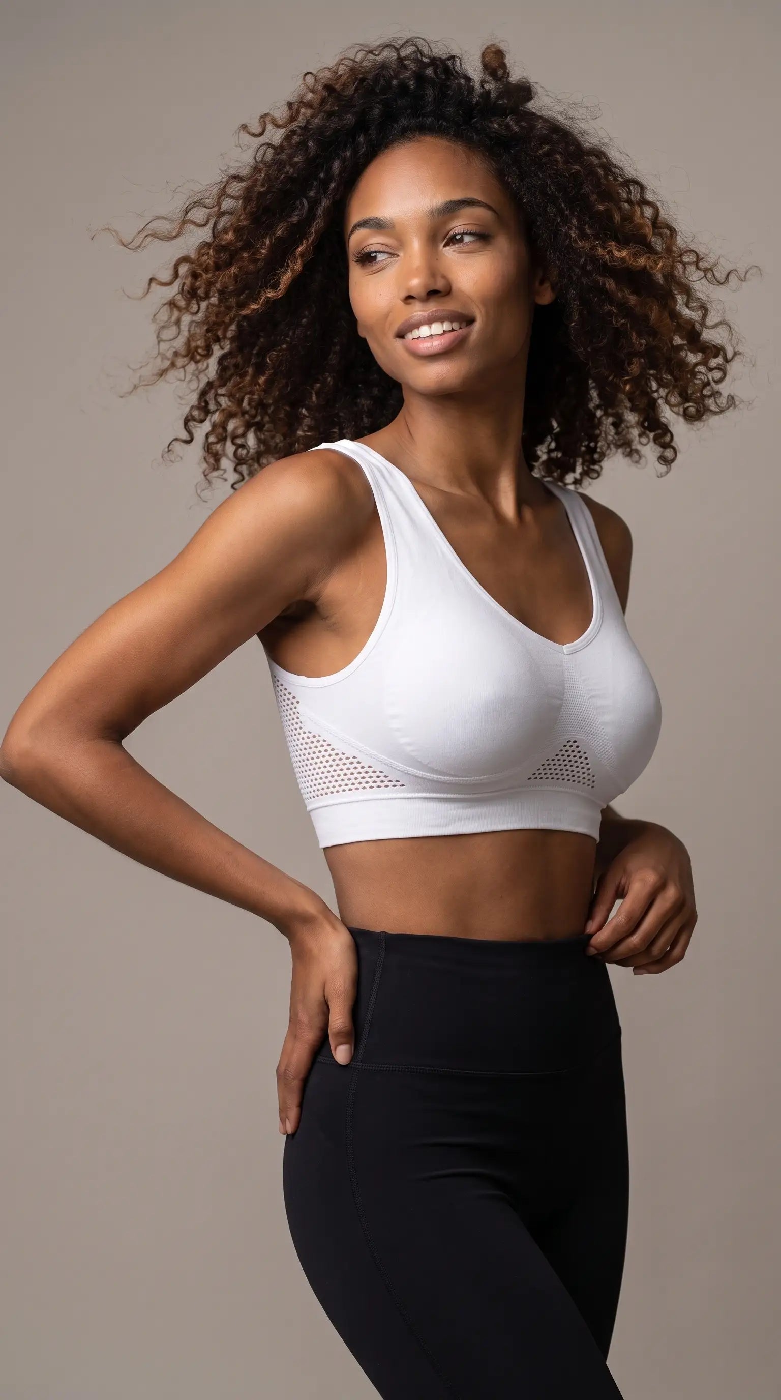 Vintage Style Comfortable Aire Posture Corrector Lift Up Bra worn by a smiling model showcasing comfort and style.