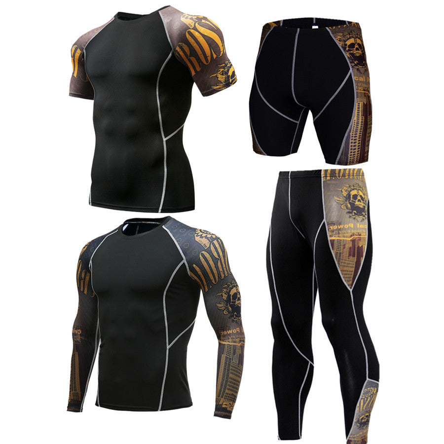 Sportswear quick-drying running suit featuring a short-sleeve top and long pants in a stylish design.