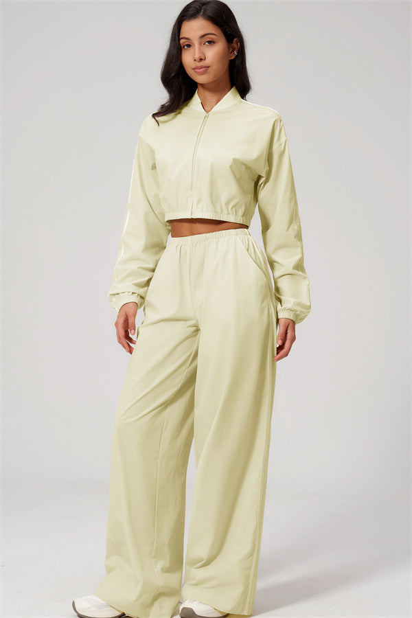 The Spunk UV protection Jacket Sweatpants 2-Piece Set in light green, featuring a cropped jacket and relaxed sweatpants.