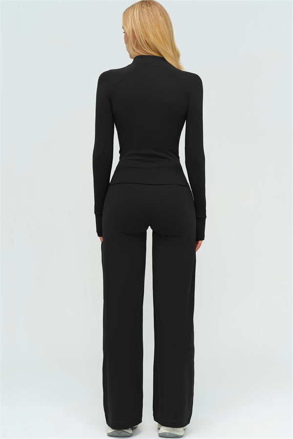 Twirl Zip Jacket Halter Tank Top & Straight‑Leg Pants Set | High-End 3‑Piece Activewear – Fitglutes