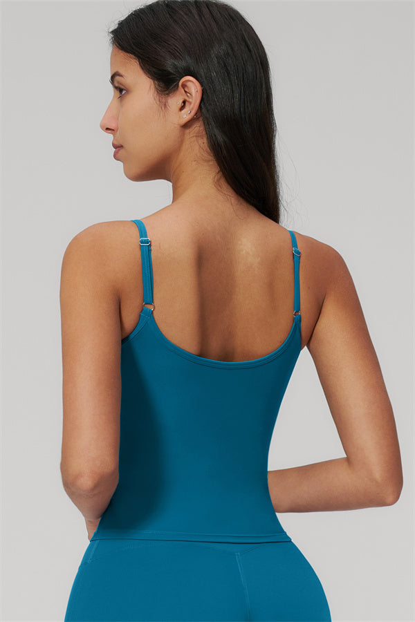 Model showcasing The Rapture Tank Top from the Flared Leggings 2-Piece Set, focusing on the back design.