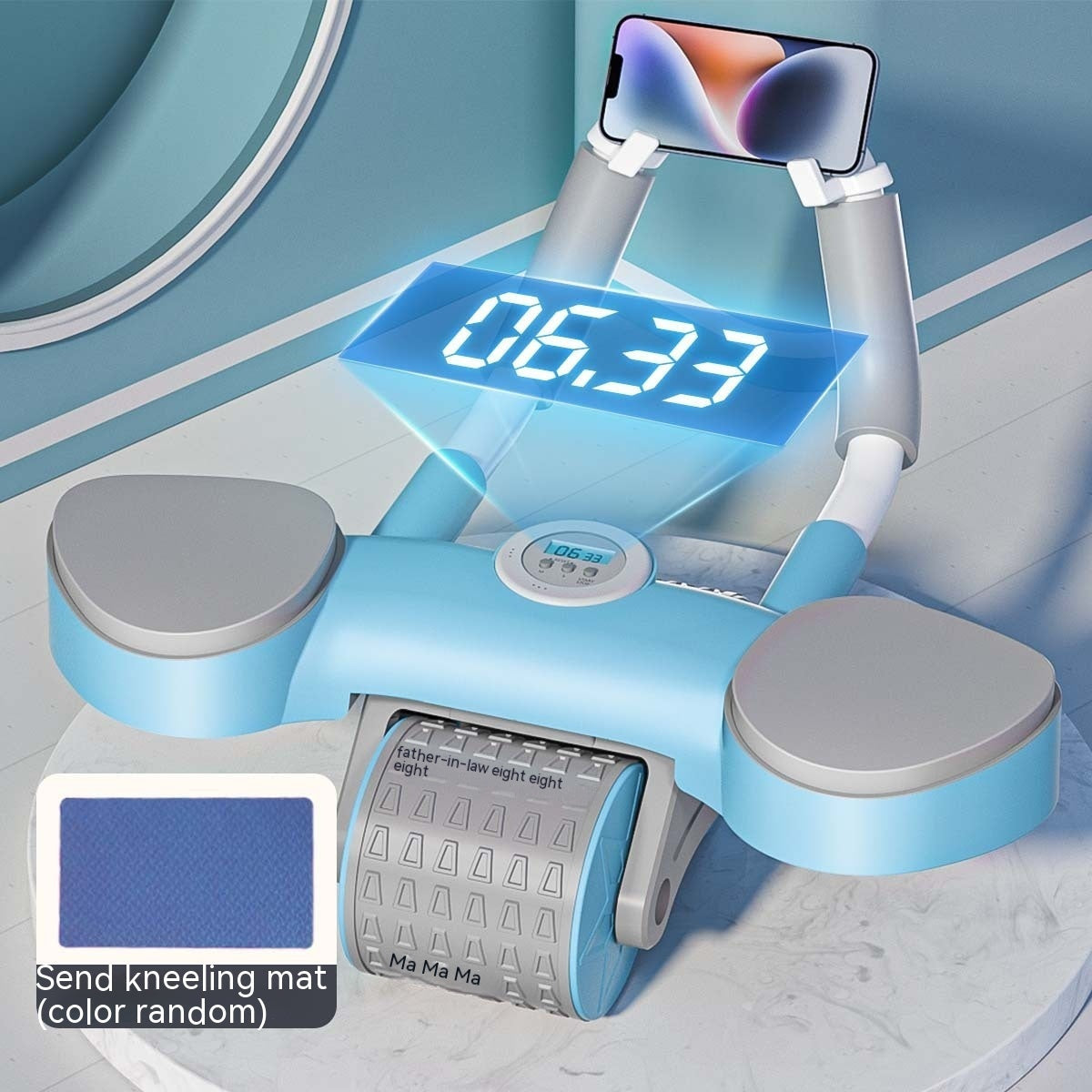 Abdominal Wheel Automatic Rebound Fitness Equipment featuring a digital display and color random kneeling mat for core workouts.