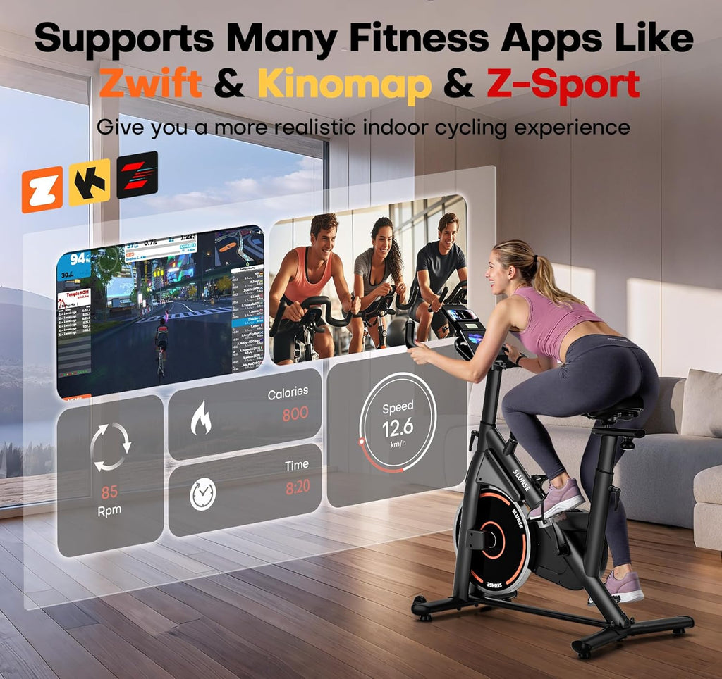 Exercise Bike, Adjustable Magnetic Resistance Stationary Bikes for Home with App Compatible, Silent Indoor Cycling Bike with 350Lbs Weight Capacity Comfortable Seat, Digital Monitor & Phone Mount