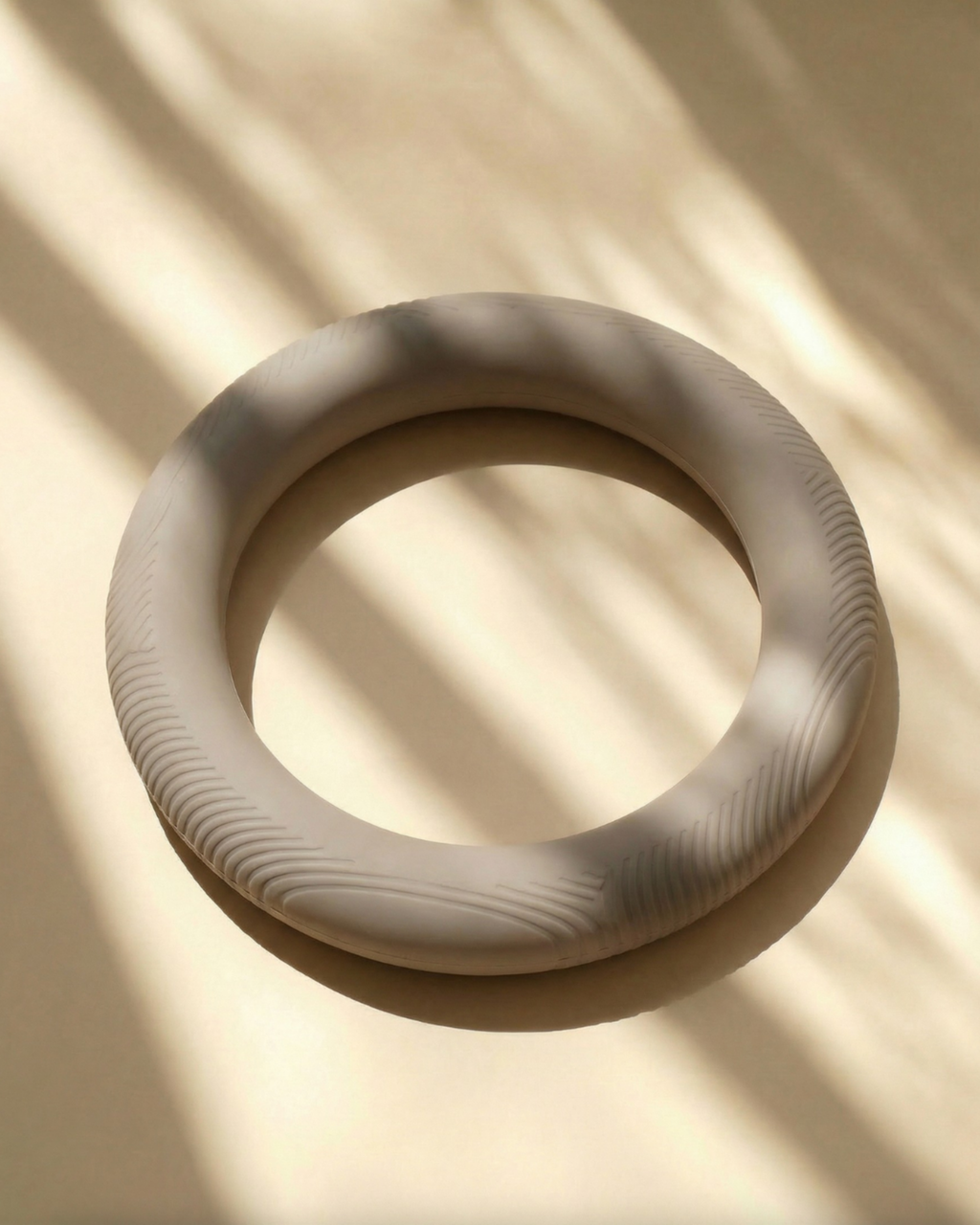 MUNA ring-shaped dumbbell for home workouts, featuring a sleek gray design, lying on a light background.