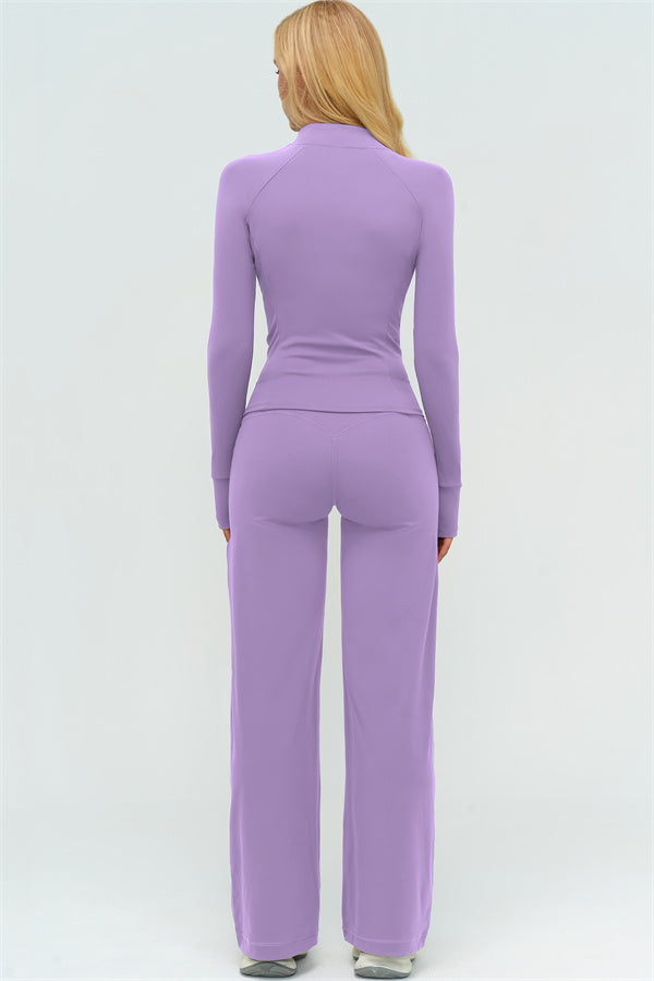 Twirl Zip Jacket Halter Tank Top & Straight‑Leg Pants Set | High-End 3‑Piece Activewear – Fitglutes