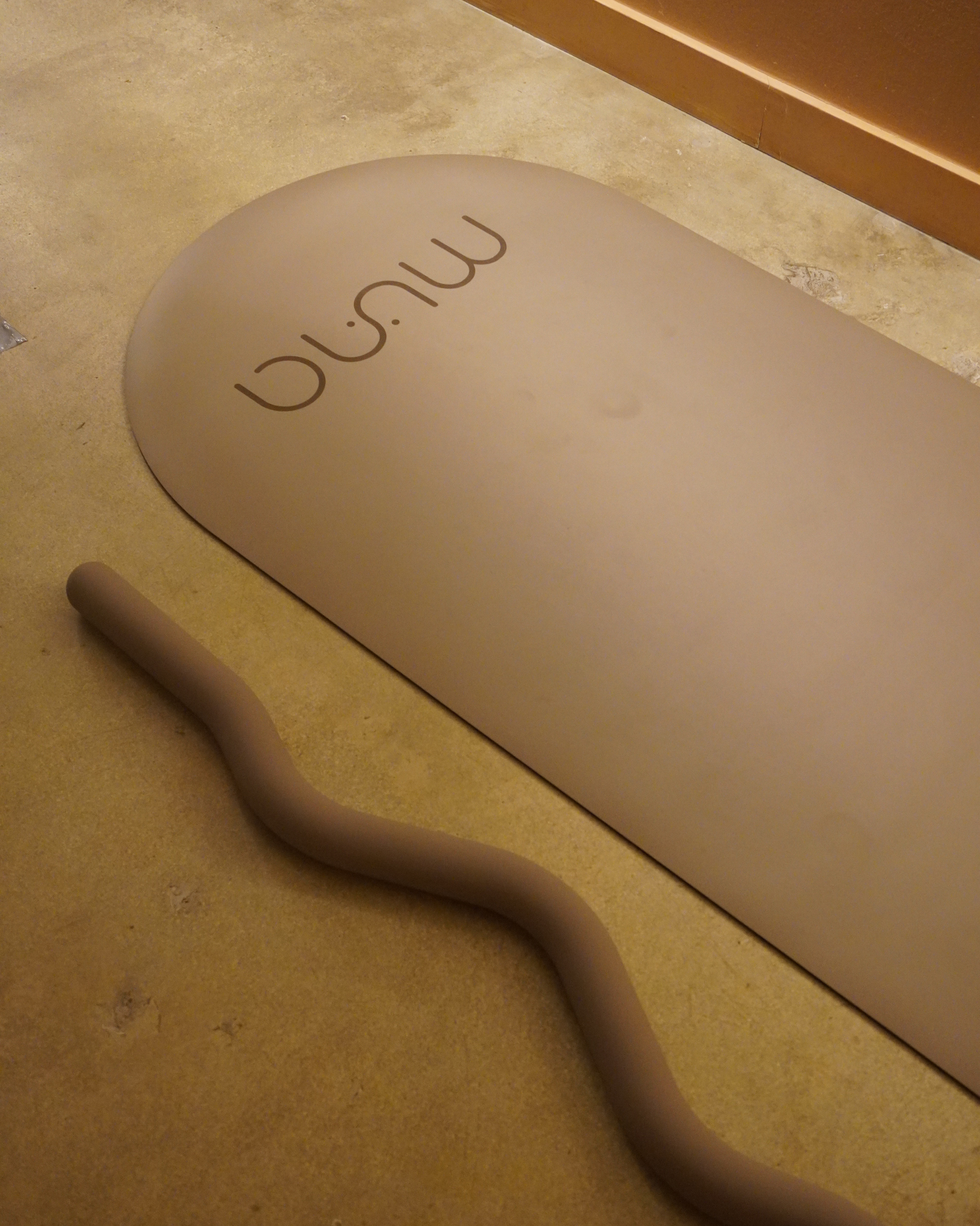Long Dumbbell Beam for Pilates displayed with a sleek, modern mat on a textured floor.