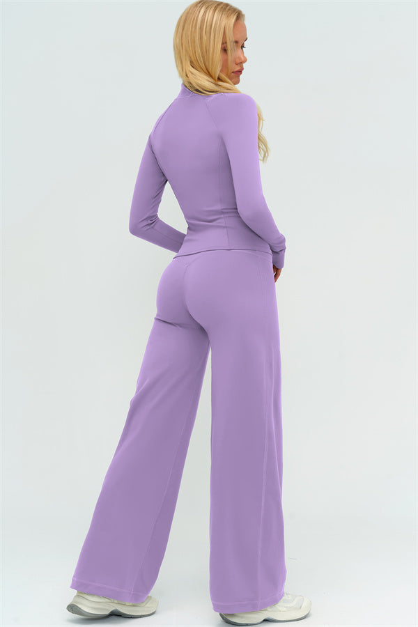 Twirl Zip Jacket Halter Tank Top & Straight‑Leg Pants Set | High-End 3‑Piece Activewear – Fitglutes