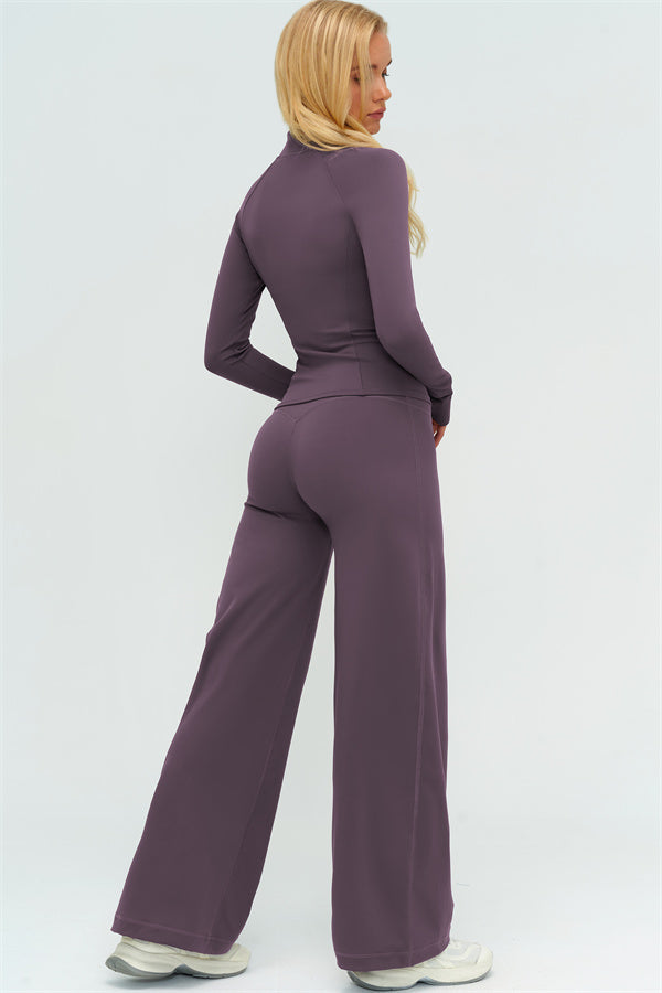 Twirl Zip Jacket Halter Tank Top & Straight‑Leg Pants Set | High-End 3‑Piece Activewear – Fitglutes