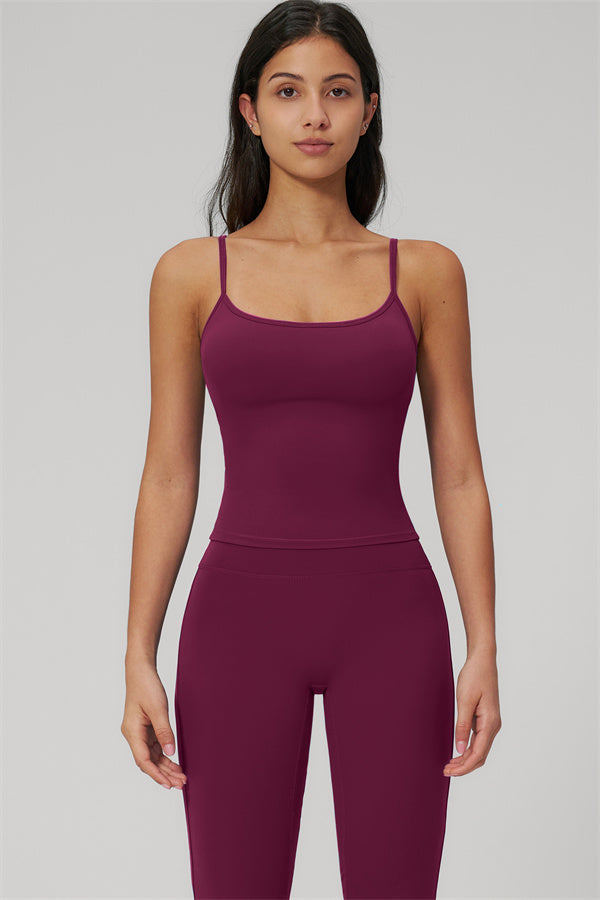The Rapture Tank Top Flared Leggings 2-Piece Set in burgundy, featuring a fitted tank top and flattering flared leggings.