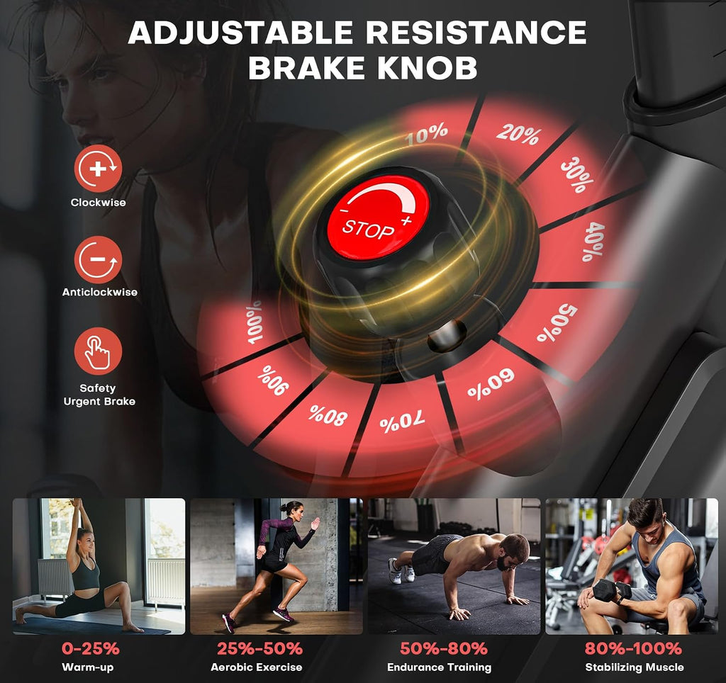 Exercise Bike, Adjustable Magnetic Resistance Stationary Bikes for Home with App Compatible, Silent Indoor Cycling Bike with 350Lbs Weight Capacity Comfortable Seat, Digital Monitor & Phone Mount