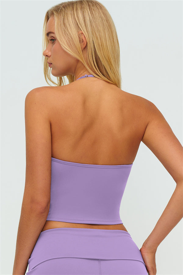 Twirl Zip Jacket Halter Tank Top & Straight‑Leg Pants Set | High-End 3‑Piece Activewear – Fitglutes
