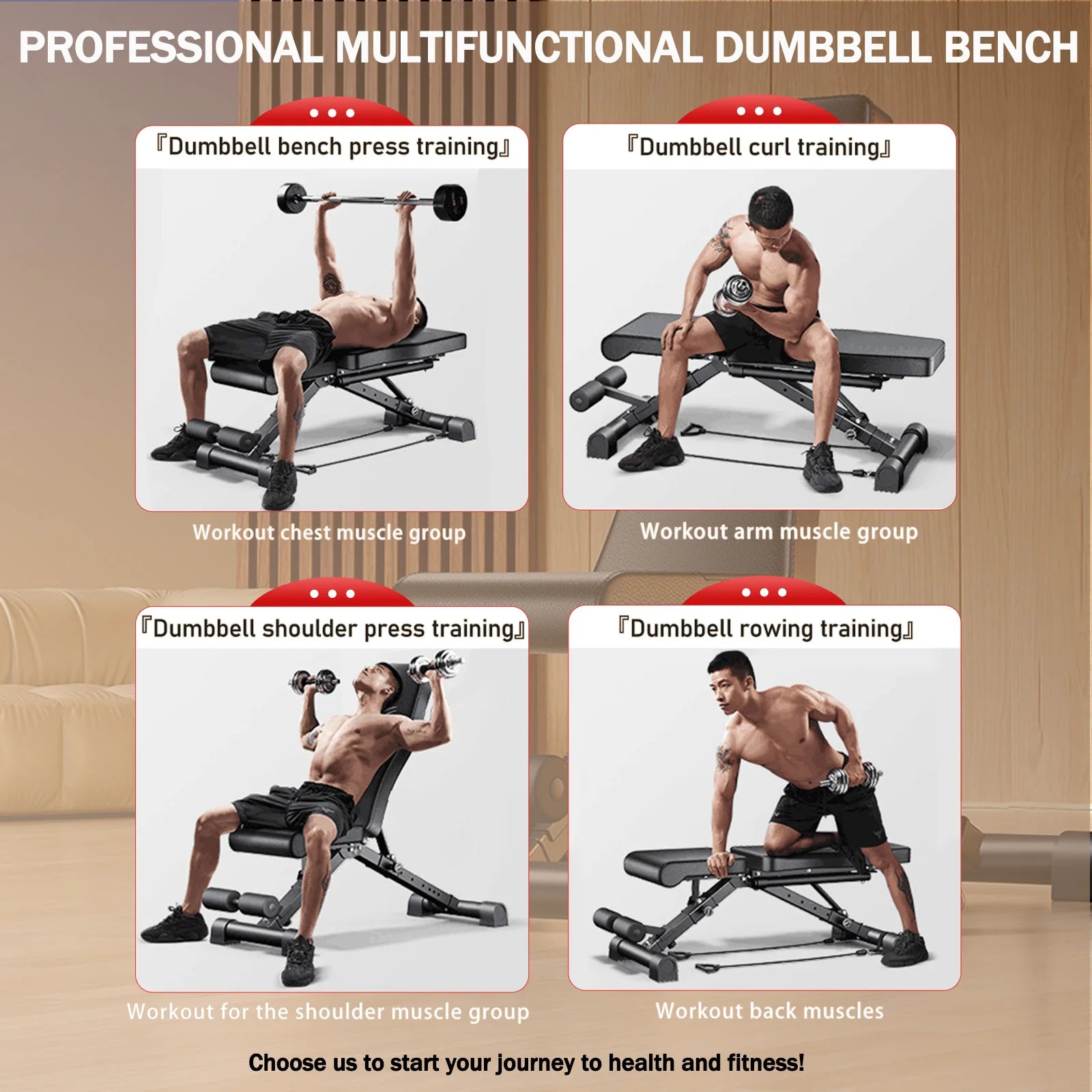 Weight Bench for Full Body Workout Multifunctional Strength Training Dumbbell Bench Press Adjustable Foldable 1000 Lbs Capacity