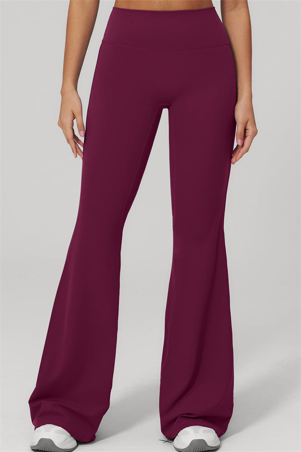 The Rapture Tank Top Flared Leggings 2-Piece Set in burgundy color with wide-leg design.