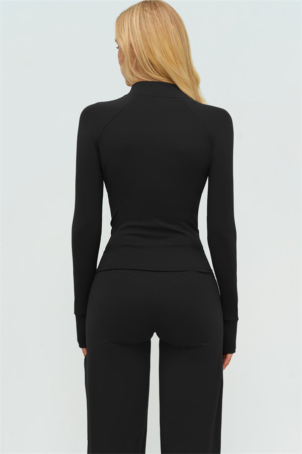 Twirl Zip Jacket Halter Tank Top & Straight‑Leg Pants Set | High-End 3‑Piece Activewear – Fitglutes