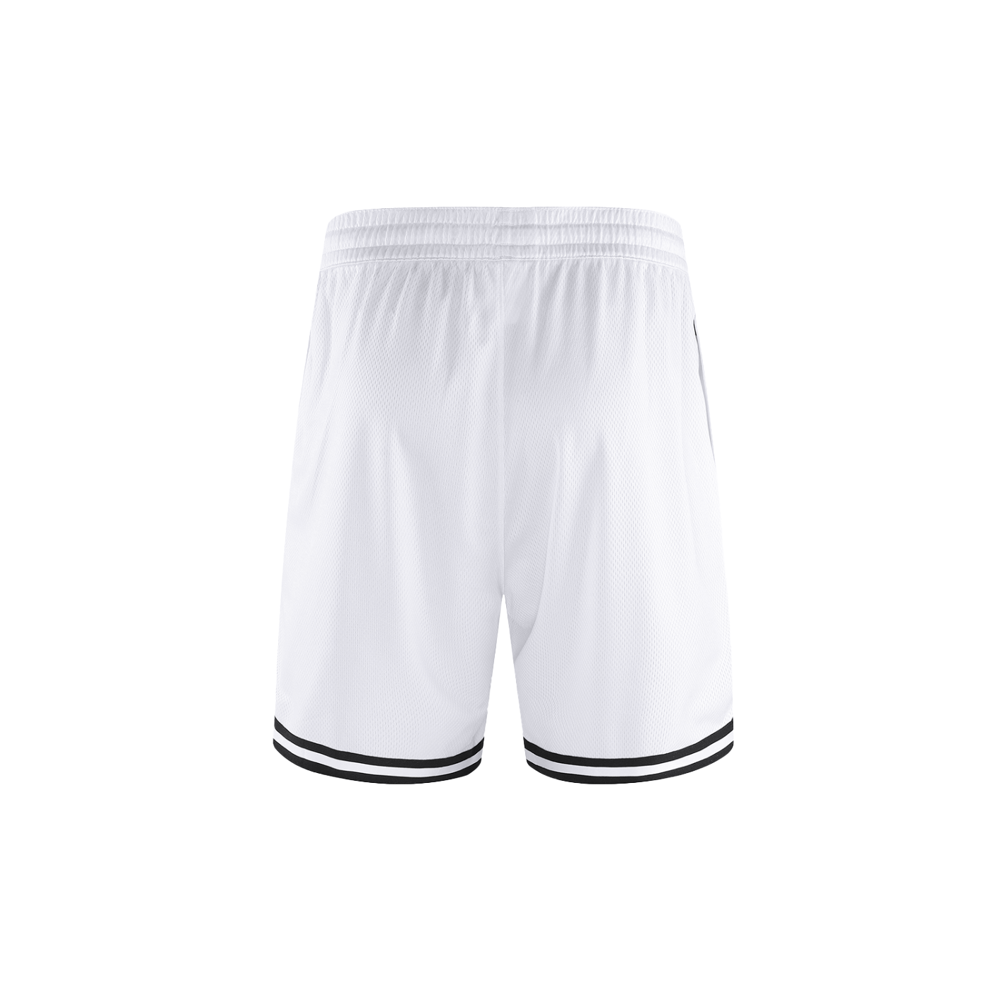 Loki & Ivy Classic Stripe Trim Basketball Shorts in white with black stripe trim, lightweight and breathable fabric.