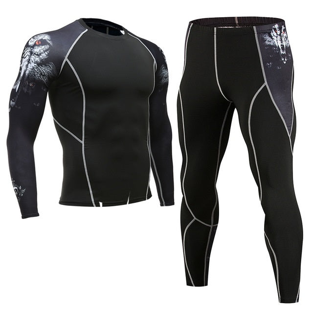 Sportswear quick-drying running suit featuring a black long-sleeve top and matching leggings, ideal for athletes.