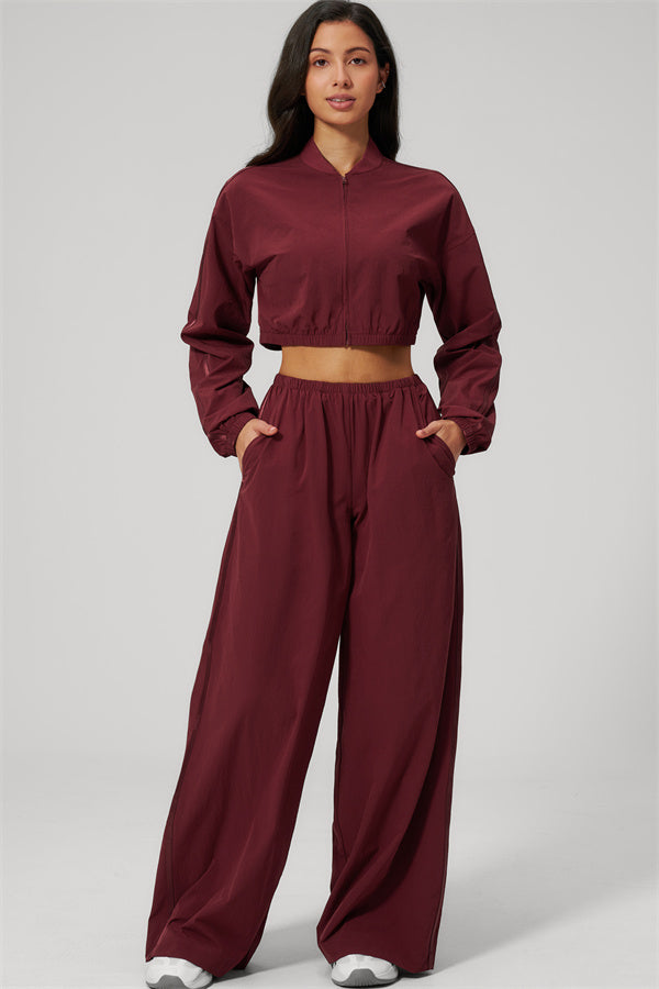 The Spunk UV protection Jacket Sweatpants 2-Piece Set in maroon, featuring a relaxed sporty design for comfort and style.