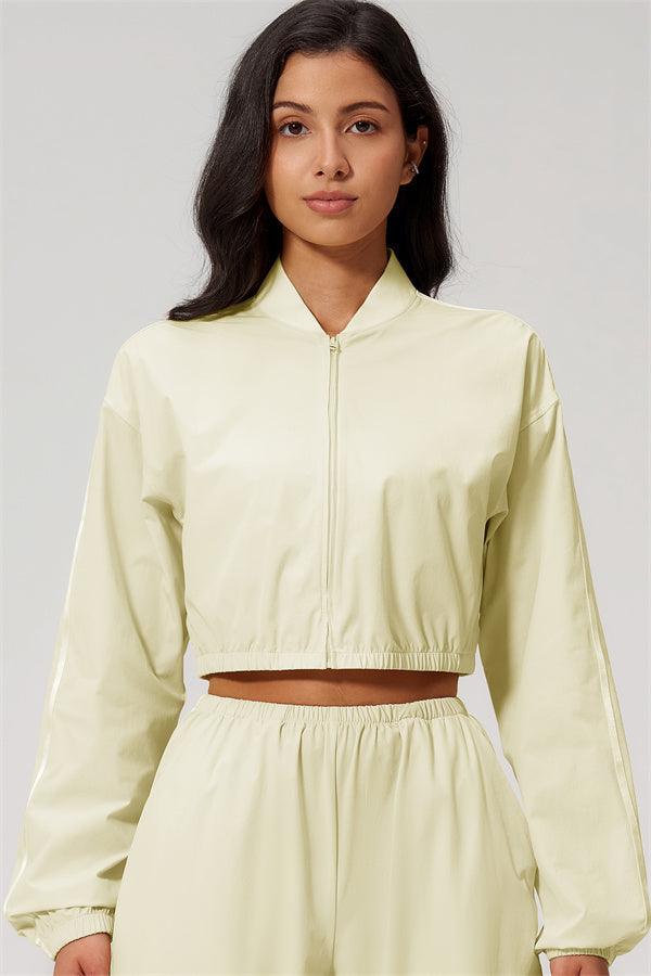 The Spunk UV protection Jacket Sweatpants 2-Piece Set featuring a cropped jacket in light yellow.
