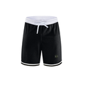 Loki & Ivy Classic Stripe Trim Basketball Shorts in black with white trim and drawstring, designed for comfort and style.