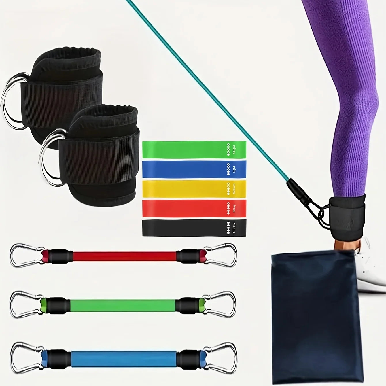 Home Gym Leg & Hip Toning System 11pcs Resistance Bands Set with resistance bands and ankle straps