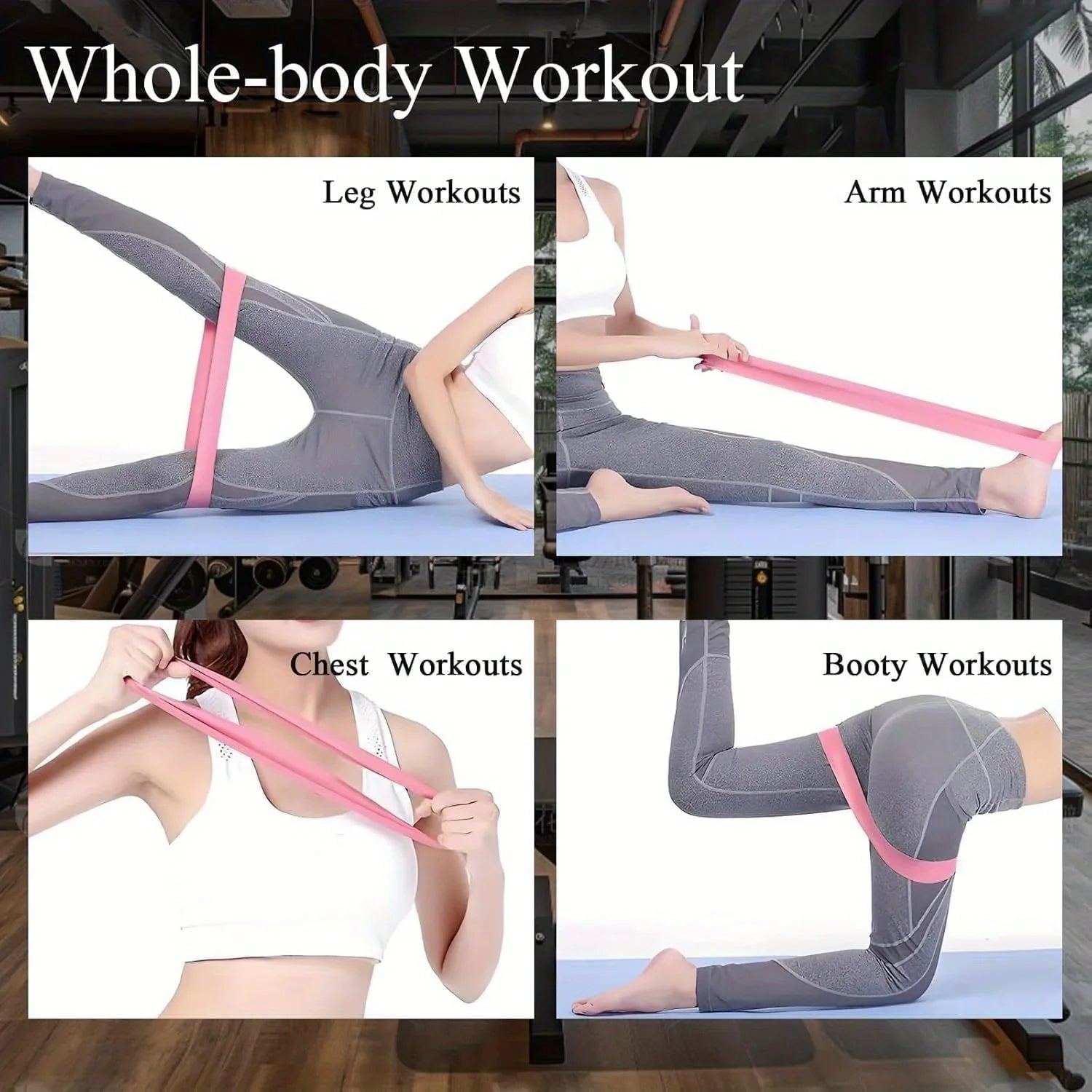 Home Gym Leg & Hip Toning System 11pcs Resistance Bands Set for whole-body workouts including leg, arm, chest, and booty exercises.