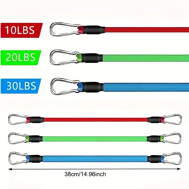 Home Gym Leg & Hip Toning System 11pcs Resistance Bands Set shown with 10lbs, 20lbs, and 30lbs resistance bands.