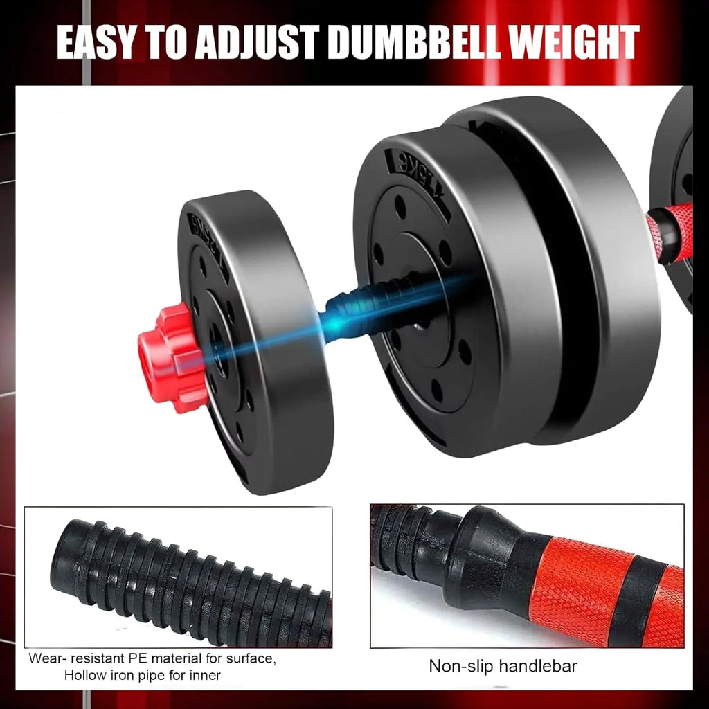 Easy to adjust weight on the 5-44 lbs. Adjustable Dumbbell to Barbell Set, featuring non-slip handlebar and durable materials.