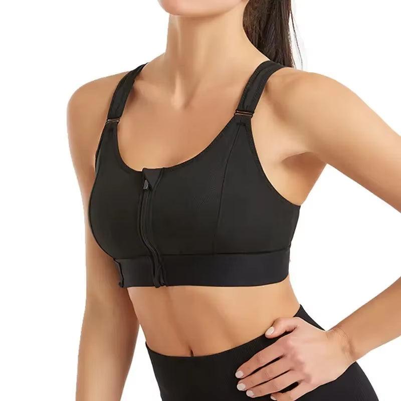 Front-Zip High-Impact Sports Bra – Adjustable Support for Active Women, featuring a front zipper and high-impact support.