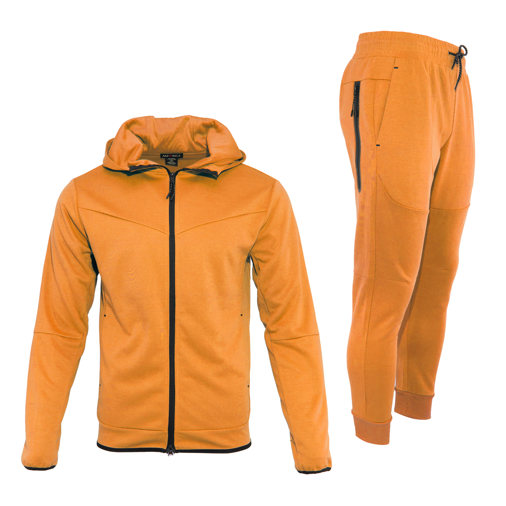 Men's Pro-Motion UltraTech Fleece Set featuring an orange hoodie and joggers for style and comfort.