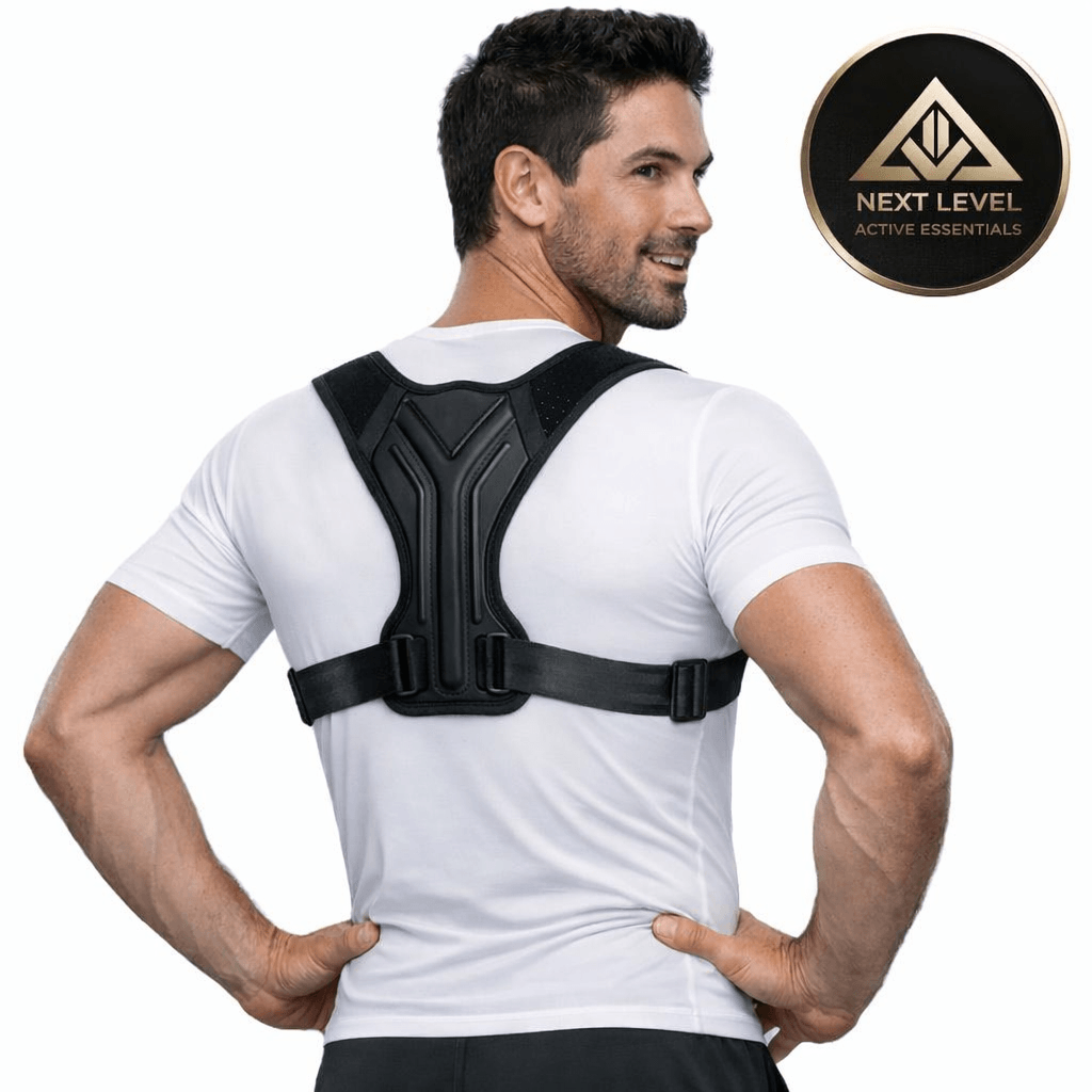 Adjustable Upper-Body Support Strap on a man from the back, designed for posture support and alignment.