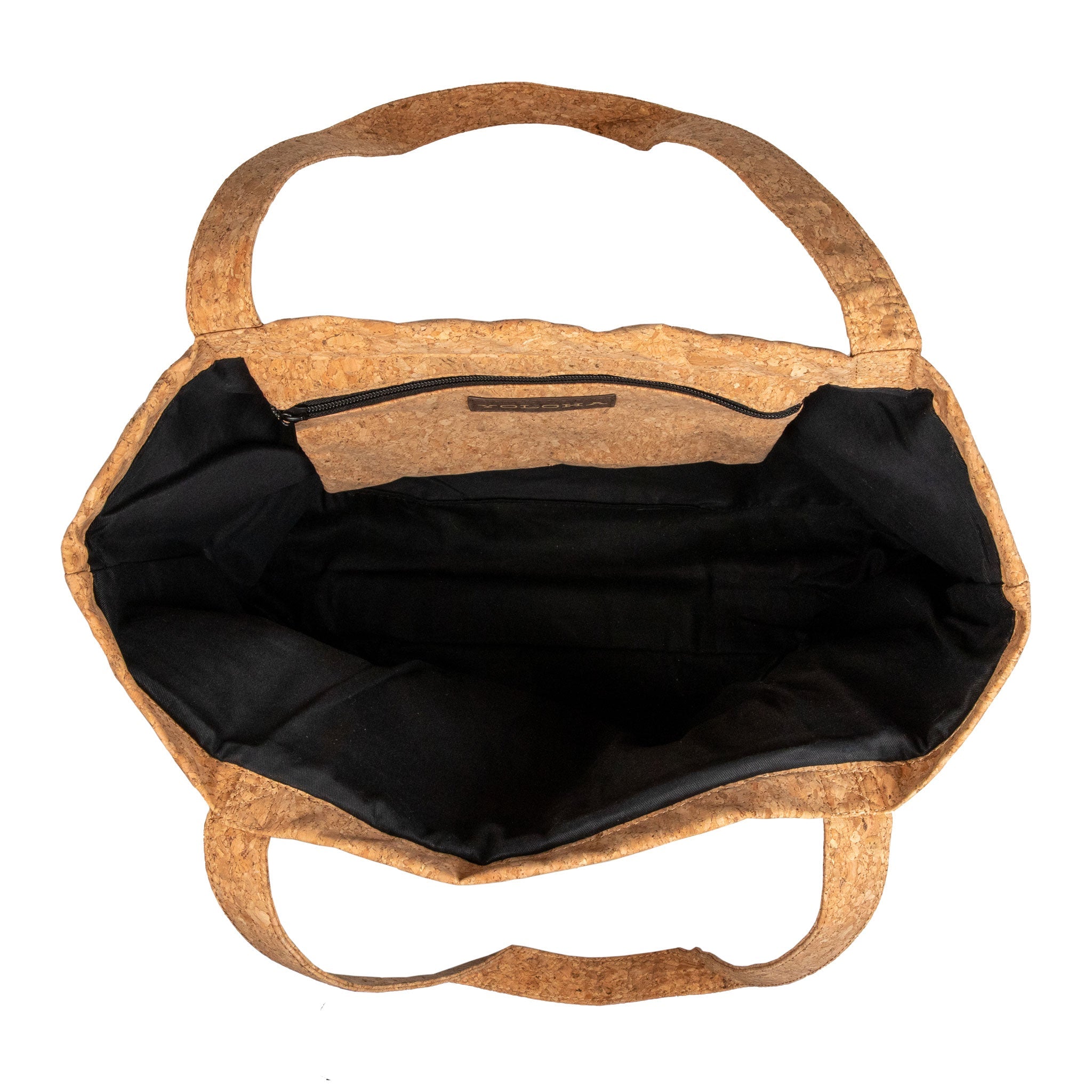Inside view of Freshly New Designed Cork Tote Bag showcasing spacious interior and sturdy handles.