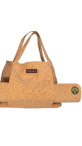 Freshly New Designed Cork Tote Bag with exterior yoga mat holder for versatile use.