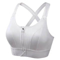 Front-Zip High-Impact Sports Bra – Adjustable Support for Active Women in white with a front zipper design.