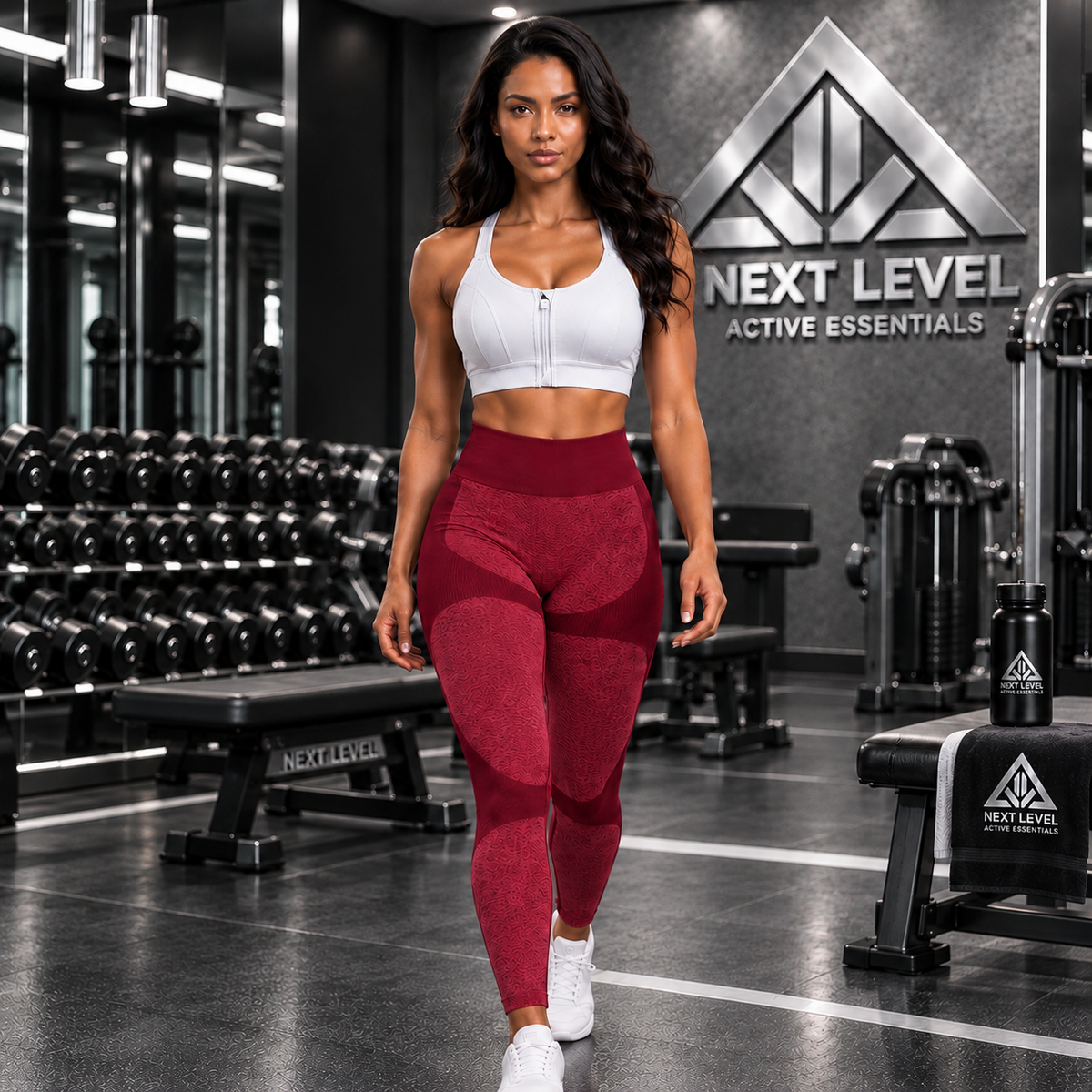 Front-Zip High-Impact Sports Bra worn by a fit woman in a gym setting, showcasing adjustable support and style.