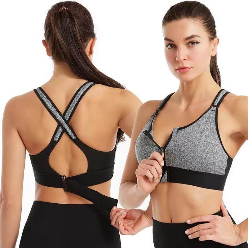 Front-Zip High-Impact Sports Bra – Adjustable Support for Active Women with a front zipper for easy wear.
