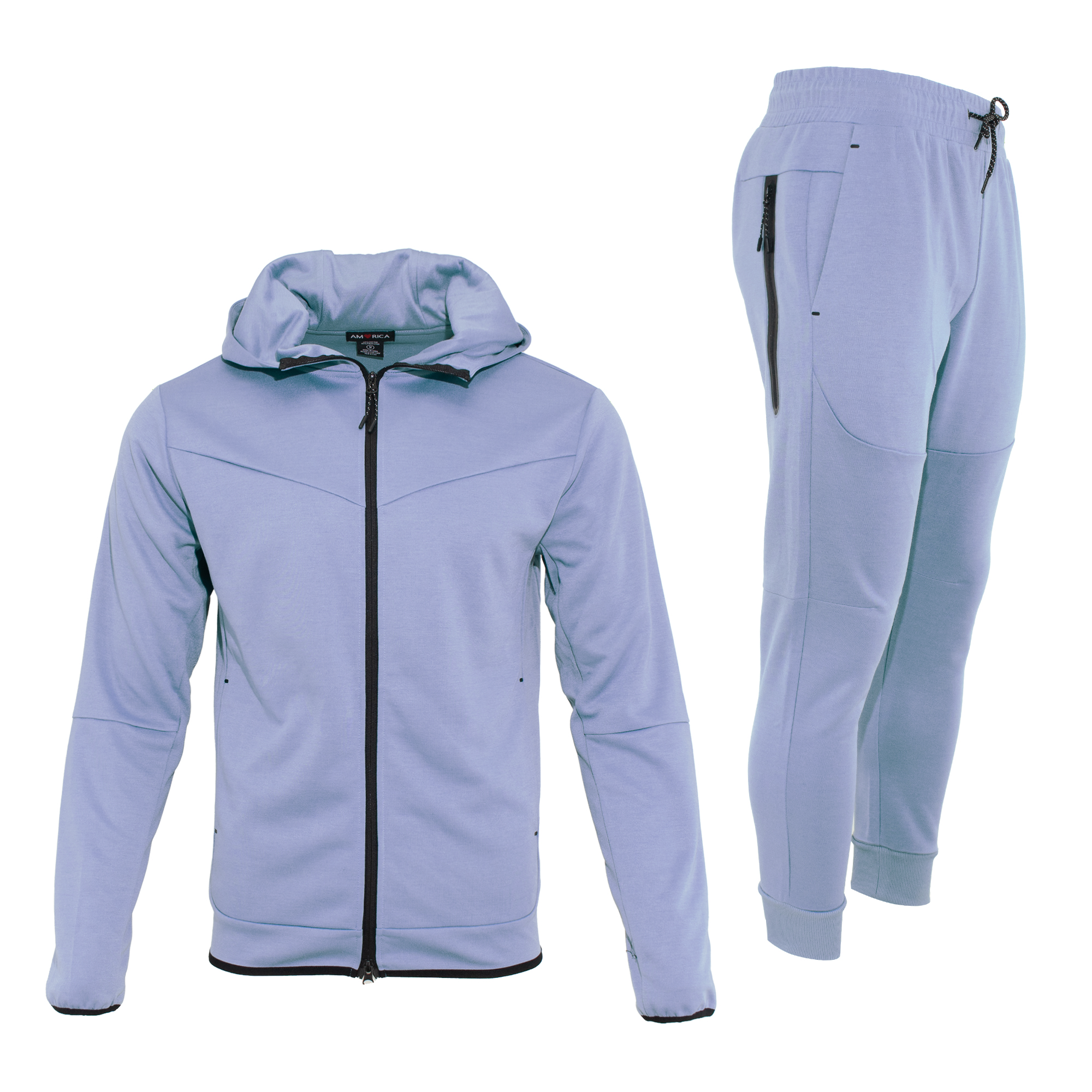 Men's Pro-Motion UltraTech Fleece Set featuring a hoodie and joggers in light blue, ideal for comfort and style.