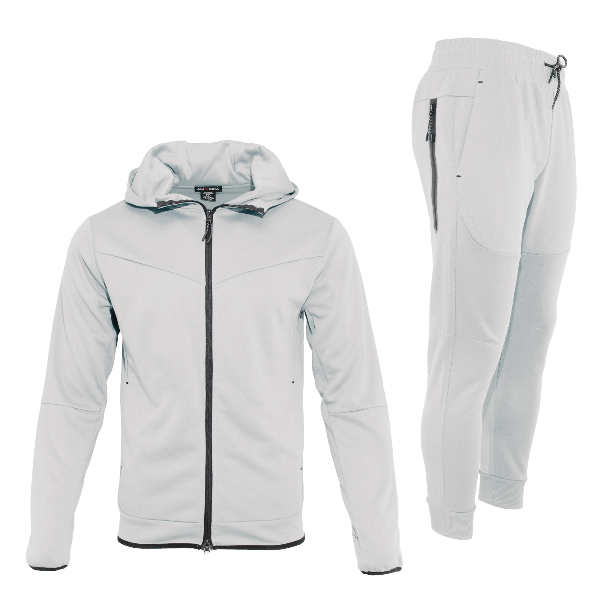 Men's Pro-Motion UltraTech Fleece Set featuring a stylish hoodie and matching joggers in light grey.