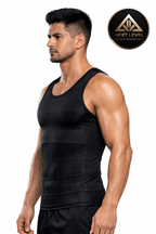 Men’s Slimming Compression Vest Man wearing a black Compression Vest, showing a side view with 'Next Level' branding on a white background