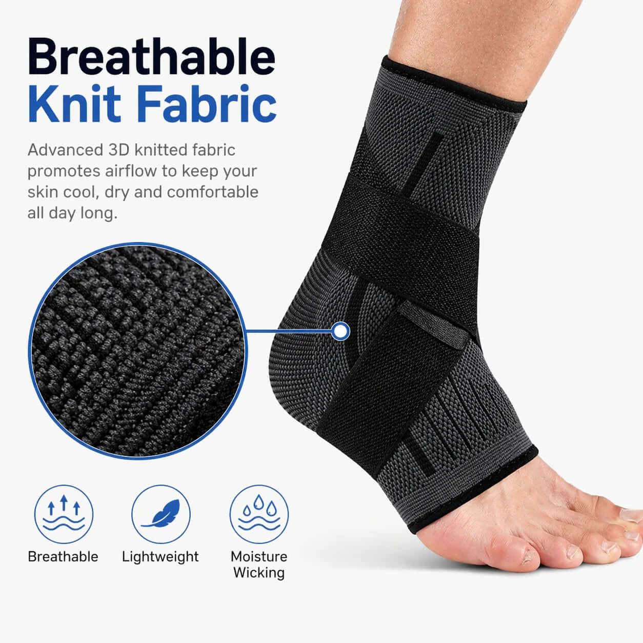 Ankle Support Brace with Adjustable Wrap Breathable Knit Compression Sleeve for Sports Workout Running Walking Fitness Daily 