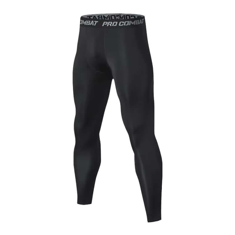 Men's Recovery Compression Tights – Quick-Dry Running Tights & Workout Leggings in black with Pro Combat waistband.