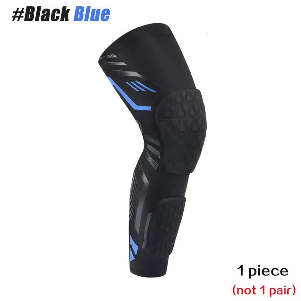 Padded Compression Leg Sleeve – Knee & Shin Protection for Sports & Training in Black Blue color, designed for athletes.