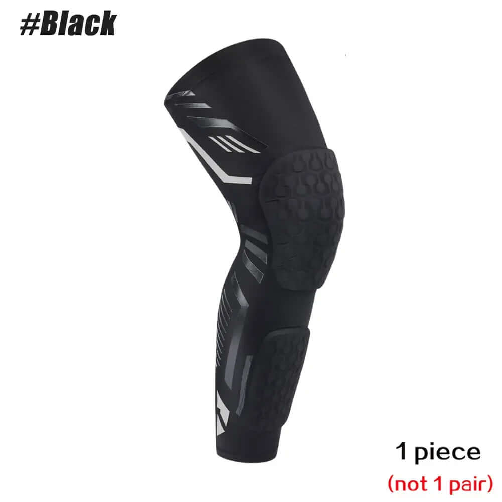 Padded Compression Leg Sleeve – Knee & Shin Protection for Sports & Training in black with padded cushioning.