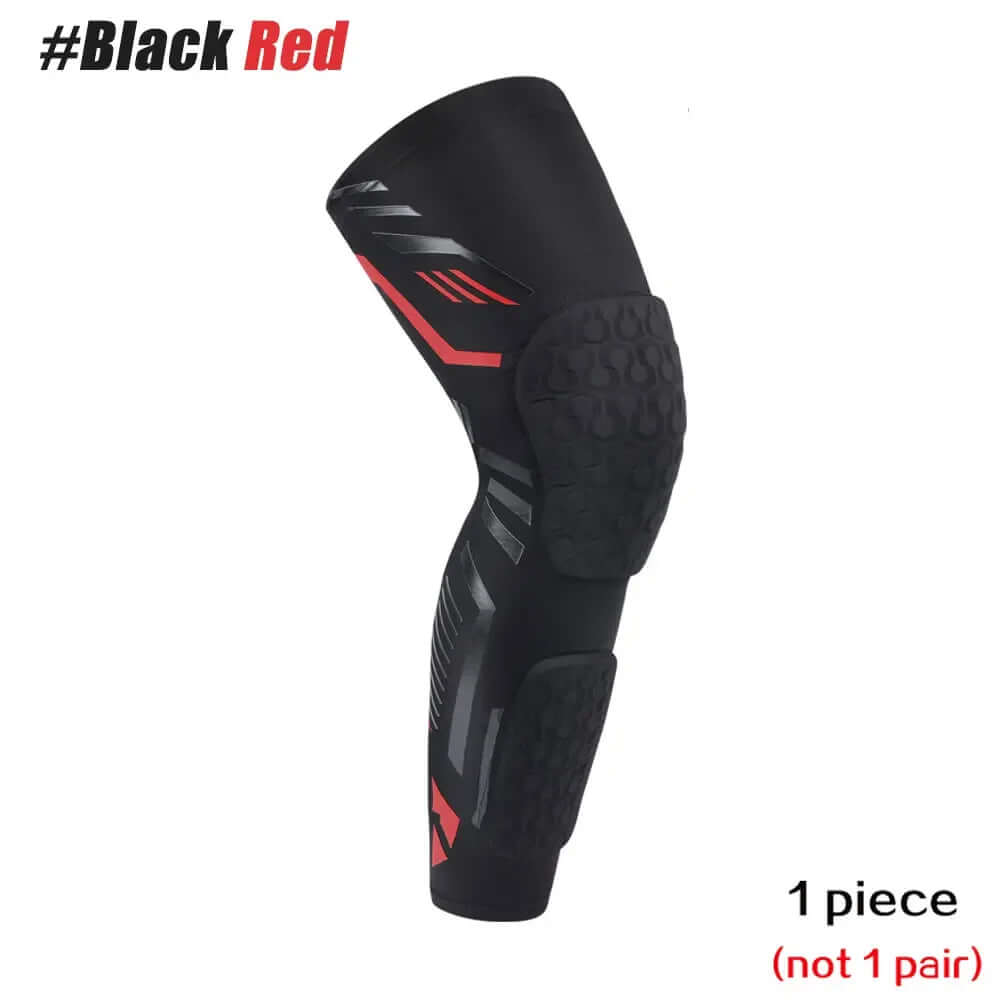 Padded Compression Leg Sleeve – Knee & Shin Protection for Sports & Training in black and red design, featuring integrated padding.