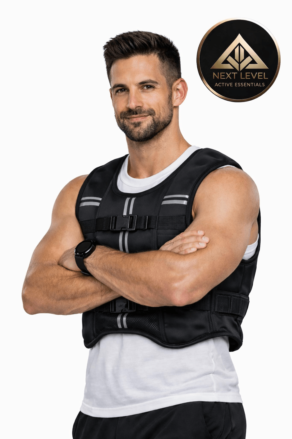Adjustable Weighted Training Vest for Running & Strength for Men & Women – Adjustable Load Training Vest for Running & Strength, worn by a fit Male Personal Trainer.