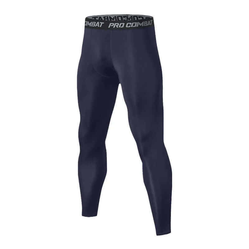 Men's Recovery Compression Tights – Quick-Dry Running Tights & Workout Leggings in navy with Pro Combat waistband.