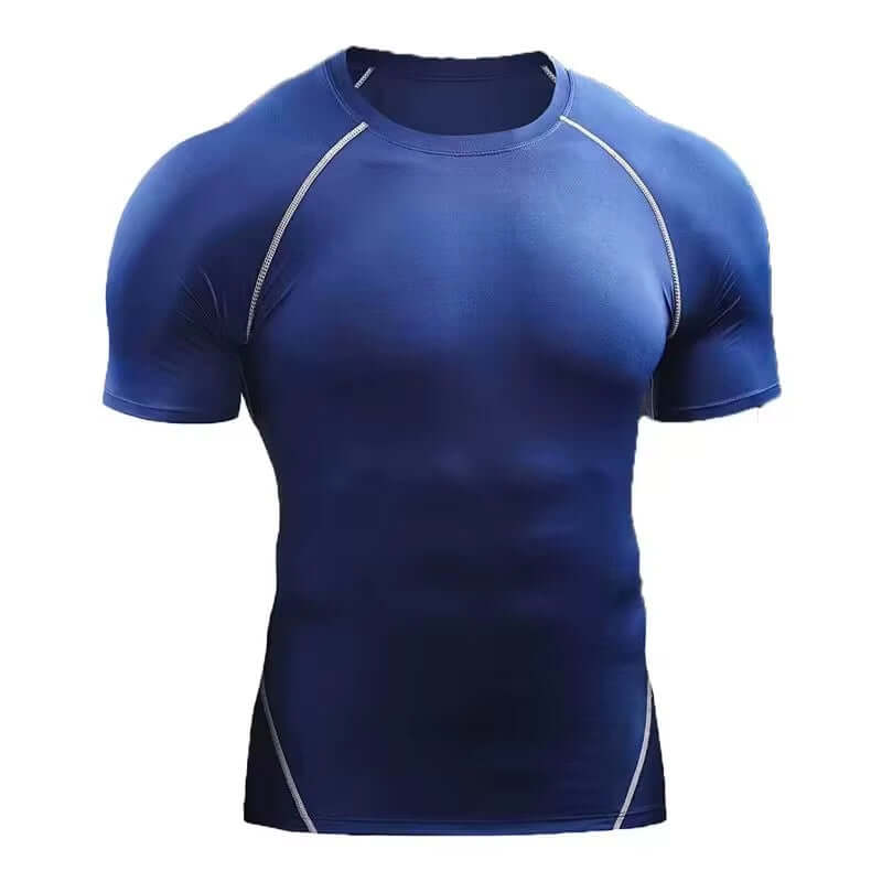Display Men's quick-dry performance training compression shirt – Stretch Compression Tee for Running & HIIT in blue with gray accents 
